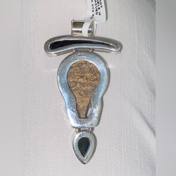 NWT Sajen Silver Picture Jasper Skull/Alien Pendant w/Multi-Gemstones in .925 - Picture 7 of 8